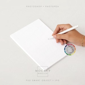 Lifestyle Notepad Mockup PSD | 5x7 Note Pad with Pen/Woman's Hand  | Color-Changing Background