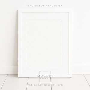 Leaning DIN A2 Frame Mockup with Mat, White ISO Matted and Against the Wall Art Display, Single Interior, PSD Smart Object jpg