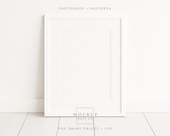 Leaning DIN A2 Frame Mockup with Mat, White ISO Matted and Against the Wall Art Display, Single Interior, PSD Smart Object jpg