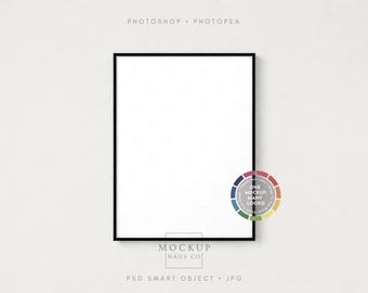 May include: A black framed rectangular mockup with a white interior. The image includes the text "PHOTOSHOP • PHOTOPEA", "MOCKUP HAUS CO", and "PSD SMART OBJECT • JPG". A color wheel graphic is also present.