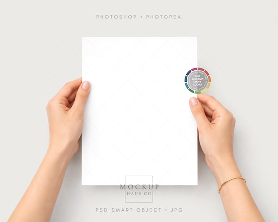 8.5x11 Digital Download Mockup PSD | Hands Holding Sheet of Printer Paper Mockup | Color-Changing Background