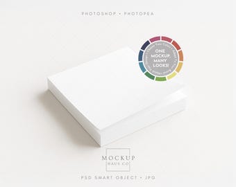 Square Sticky Note Pad Mockup: Stationery Branding Template, Color Changeable Background (Photoshop/Photopea Compatible)