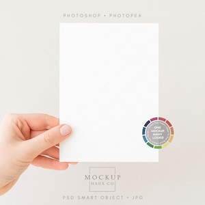 5x7 Invitation Mockup PSD Simple Greeting Card Mock up with Hand | Any Color Background