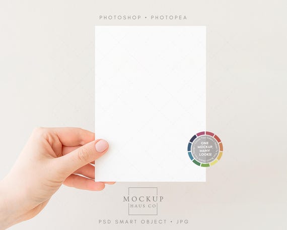 5x7 Invitation Mockup PSD Simple Greeting Card Mock up with Hand | Any Color Background