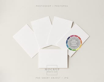Postcard Mockup: Set of 4 4x6 Vertical Postcard Set, Change Background Color (PSD)
