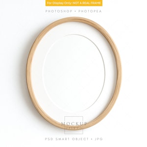 Oval Frame Mockup For Printable Art Sellers Round Minimal Wall Display Natural Wood Aesthetic 8x10 Botanical Quote Illustration Template