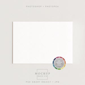 May include: A white rectangular card on a light gray background. The card has a subtle pattern. The text "PHOTOSHOP • PHOTOPAE" is at the top. A colorful circular graphic and the text "MOCKUP HAUS CO" are at the bottom. The text "PSD SMART OBJECT • JPG" is also visible.