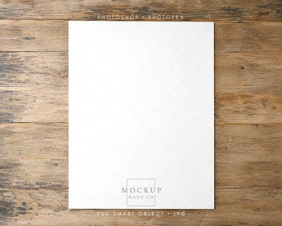 8.5x11 Paper Mockup PSD, US Letter Printable Flyer/Planner/Worksheet, Flat Lay Rustic Wooden Table, Minimalist Vertical Poster Mock up