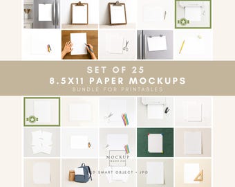 Paquete de maquetas de 8.5 x 11 pulgadas: Conjunto de 25, para impresiones en tamaño carta estadounidense. Incluye: impresora, refrigerador, niños y más. (PSD)