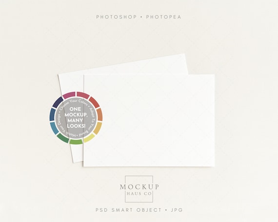 5x7 Flat Card Mockup - Front & Back, Choose Background Color (Photoshop and Photopea Compatible)