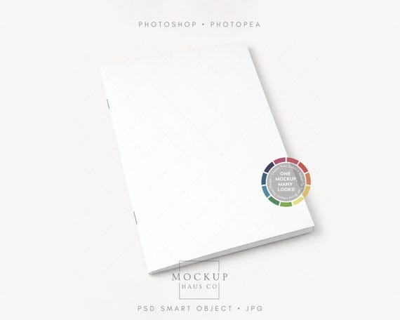 Softcover Notebook Mockup PSD | A5 Paperback Soft Bound Journal Mockup | Make Background Any Color!