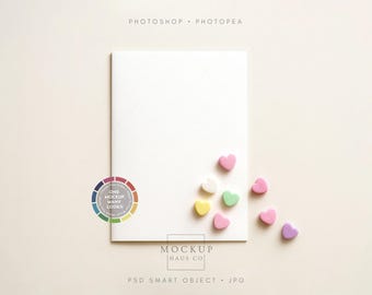 Valentine Card Mockup PSD 5x7 Folded Invitation or Greeting Card Display | Any Color Background!