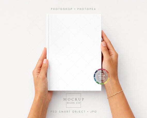 5.75x8" Hardcover Journal Mockup PSD | Minimalist Book Mockup With Human | Color-Changing Background!