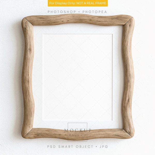 Driftwood Frame Mockup with White Mat, 4:5 Vertical Natural Rustic Digital Art Display, Easy PSD Drag and Drop Template JPG Included | 002