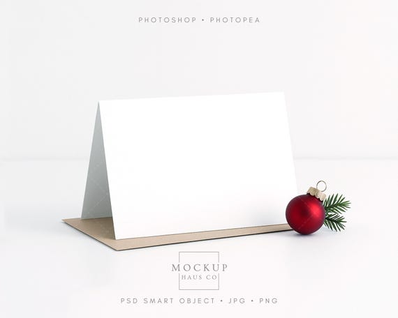 7x5 Christmas Card Mockup, Minimalist Folded Greeting Card Blank White Display, Clean Realistic Stationary PSD Smart | 001