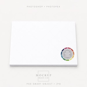 May include: A white rectangular mockup with a subtle diamond pattern. The image includes the text "PHOTOSHOP • PHOTOPEA" at the top and "MOCKUP HAUS CO" at the bottom. A circular color palette graphic is on the right side.