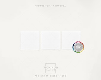 Set of 3 Square Poster Mockup PSD | Multiple Cards or Papers Mockup |  Color-Changing Background