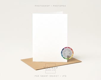 5x7 Card Mockup PSD | Simple Invitation Mockup with Kraft Envelope | Make Background Any Color!