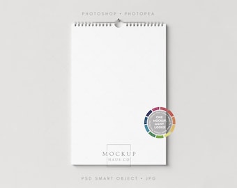 Wall Calendar Mockup Vertical Calendar 11x16.5" Spiral Poster Calendar Mockup PSD Yearly Planner Mock Up | Choose Any Color Background