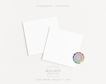 Double Square Tag Mockup PSD | Flat Card or Gift Tag Mock Up | Color-Changing Background