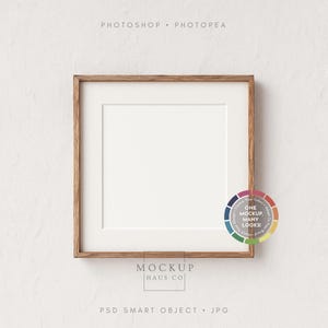 Square Frame Mockup PSD Thin Rustic Wood Mock Up | Color Changing Mat and Wall