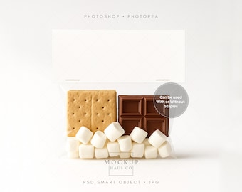 2x5 S’mores Bag Topper Mockup For Treat Tag Printable Chocolate Favor Photo Realistic Marshmallow Horizontal Template Image | 006