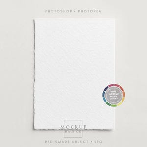 May include: A white textured paper with a torn edge, featuring the text "PHOTOSHOP • PHOTOPEA" at the top and "MOCKUP HAUS CO" at the bottom. A color wheel graphic is on the right. The words "PSD SMART OBJECT • JPG" are at the bottom.