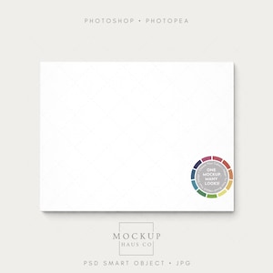 May include: A white rectangular mockup with a subtle diamond pattern. The words "Photoshop Photopae" are at the top, and a color wheel with the text "One Mockup Many Looks" is on the right. The bottom has the text "Mockup Haus Co" and "PSD Smart Object . JPG".