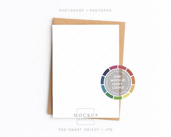 Card Envelope Mockup Card Mockup Greeting Card Mockup Invitation Card Mock Up Folded or Flat Card Mockup 5x7" with Kraft Envelope PSD Smart