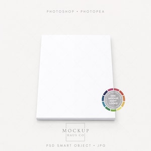 May include: A white rectangular mockup with the text "PHOTOSHOP PHOTOPEA" at the top. The bottom of the mockup has the text "MOCKUP HAUS CO" and "PSD SMART OBJECT JPG". A circular graphic with the text "ONE MOCKUP MANY LOOKS" is on the right.