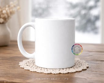 Accent Mug Mockup PSD | Cottagecore 11oz. Coffee Mug Mock Up | Any Color Rim/Handle