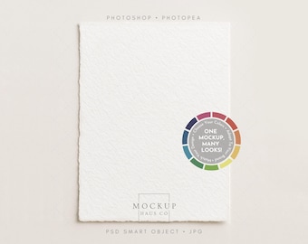 Watercolor Paper Mockup For Artists And Stationery Designers 3:4 Textured Deckled Edge Poster Display Cotton Rag PSD Template For Wall Art