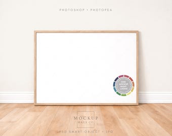 Horizontaler Rahmen PSD | schlichtes Holz DIN A Landschaft Poster Mockup | Machen Sie eine Wand in jeder Farbe!