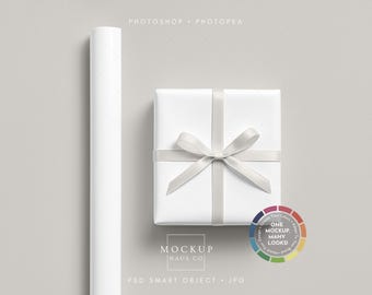 Wrapping Paper Mockup: Gift Wrap Pattern Design Display, Color Changing Bow and Background (PSD)