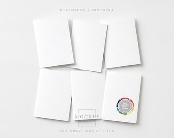 6 Card Set Mockup PSD | A6/A5 Blank Greeting Cards Mock Up | Editable Background