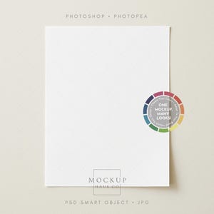 May include: A white rectangular paper mockup with a subtle diamond pattern, suitable for design presentations. A colour wheel graphic with the text "ONE MOCKUP MANY LOOKS!" is on the right. The words "PHOTOSHOP • PHOTOPEA" are at the top.