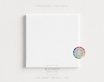 Square Canvas Mockup PSD | Minimalist 1:1 Digital Art Display | Make Wall Any Color!