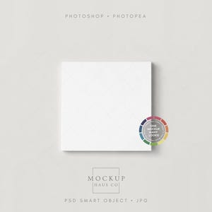 May include: A square, white mockup with a subtle diamond pattern, set against a light gray background. A color wheel with the text "ONE MOCKUP MANY LOOKS" is on the right. The text "MOCKUP HAUS CO" and "PSD SMART OBJECT . JPG" are at the bottom.