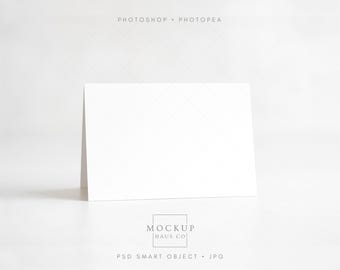 Horizontal Card Mockup, Minimalist 5x7 Folded Greeting Card Blank White Listing Image Display, Clean Stationery Mock up PSD Smart | 001