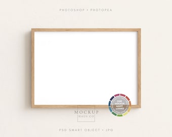 Oak Wood Frame Mockup PSD Horizontal DIN A Poster Display | Make Wall Any Color/Design