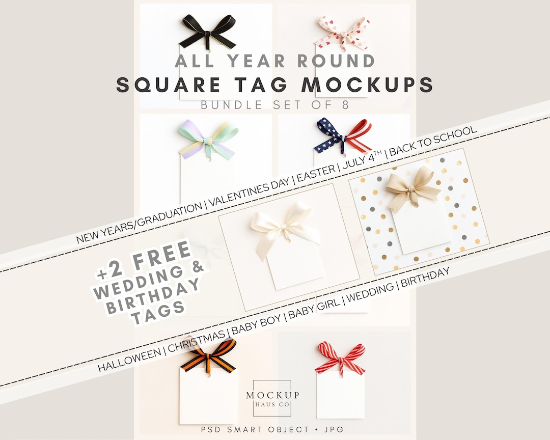 Square Tag 8+ Square Tag Mockup Bundle Square Gift Tag Mockup Hang Tag Square ...
