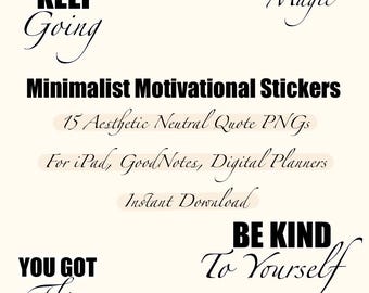 15 minimalistiska citatklistermärken: Positiva affirmationer PNG (digital nedladdning)