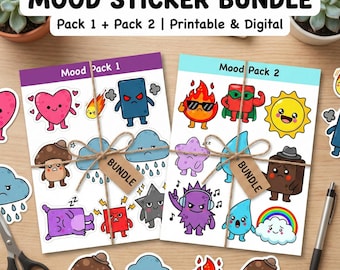Mood Tracker Stickers for Goodnotes | 30 Cute Emotion PNG Stickers for Digital Planner, Journal & Notability