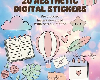 20 Pastell Digital Planner Stickers, Goodnotes iPad Stickers (PNG)
