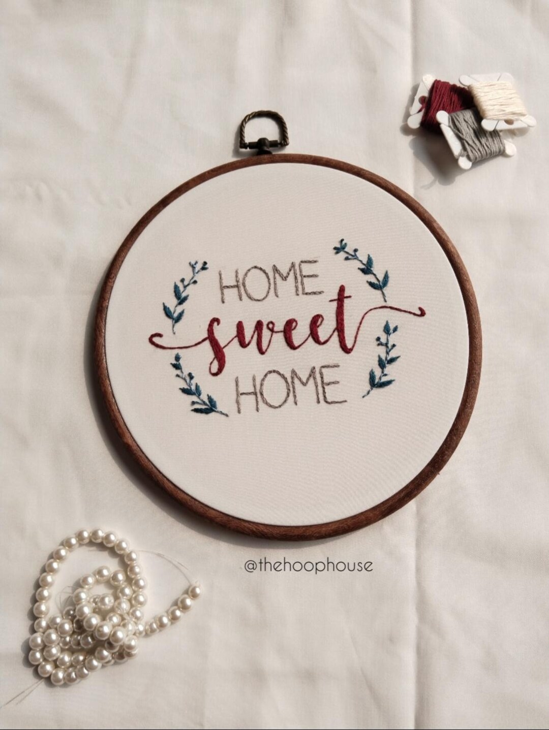 Hand Embroidered 'home Sweet Home' Hoop: Rustic Floral Wall Art - Etsy