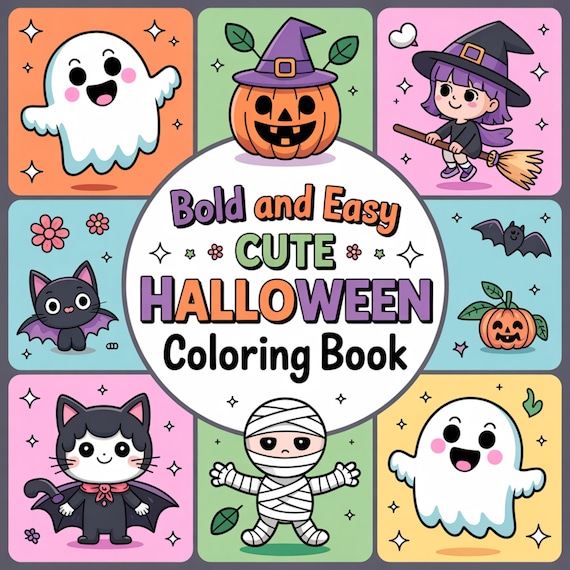 Bold and Easy Cute Halloween Coloring Book for Kids | Fun Toddler Activity | Kawaii Spooky Coloring Pages