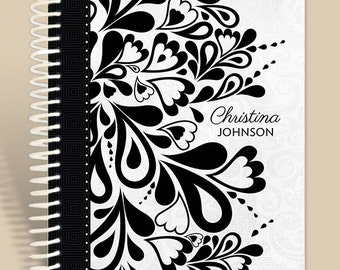 Gepersonaliseerde gebedsdagboek: zwart-witte bloemen, gelinieerd notitieboek