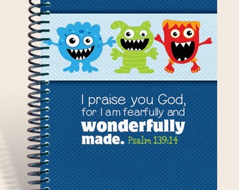 Personalized Kids Notebook - Silly Faces - Blue Wonderfully Made