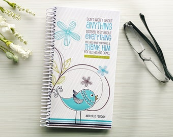 Gepersonaliseerde gebedsdagboek: vogelontwerp, gelinieerd notitieboek