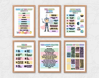 Christian Education Printable, Ten Commandments, Armor of God,Biblical Poster Kids, Books of the Bible,Fruit of the Spirit, The Lords Prayer